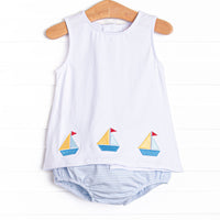 Sailboat Bay Embroidered Diaper Set, Blue
