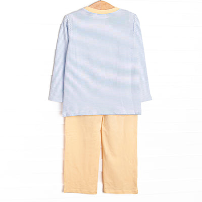 Evan Pant Set, Yellow and Light Blue Stripe