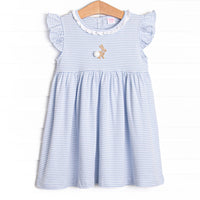 Bunny Hop Pima Embroidered Dress, Blue