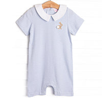 Bunny Hop Pima Embroidered Short Romper, Blue