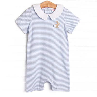 Bunny Hop Pima Embroidered Short Romper, Blue