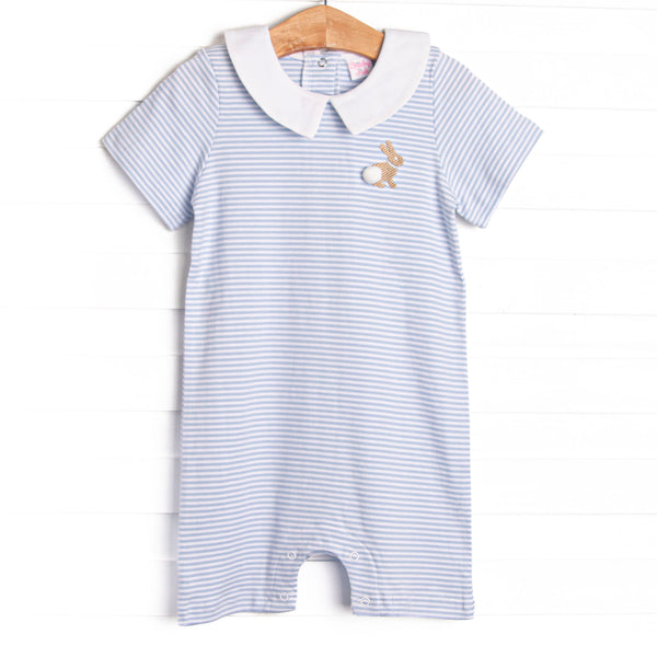 Bunny Hop Pima Embroidered Short Romper, Blue