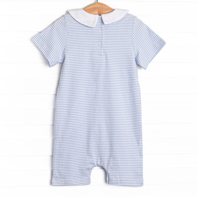 Bunny Hop Pima Embroidered Short Romper, Blue