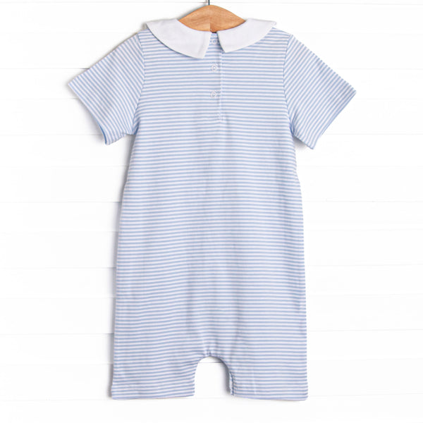 Bunny Hop Pima Embroidered Short Romper, Blue