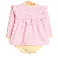 Elizabeth Long Sleeve Diaper Set, Yellow and Light Pink Stripe