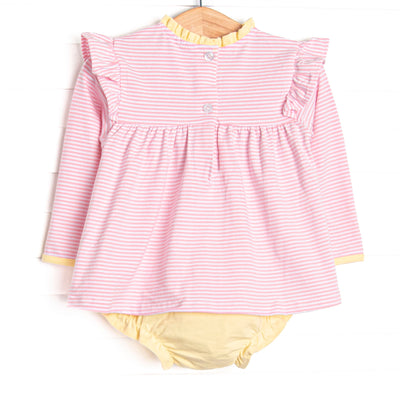 Elizabeth Long Sleeve Diaper Set, Yellow and Light Pink Stripe