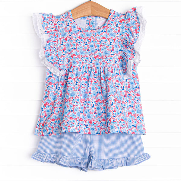 Red, White and Bloom Ruffle Short Set, Blue
