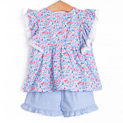 Red, White and Bloom Ruffle Short Set, Blue