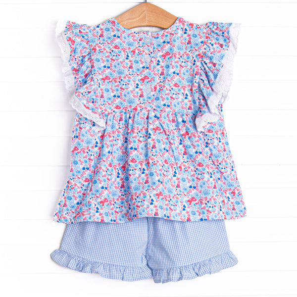 Red, White and Bloom Ruffle Short Set, Blue