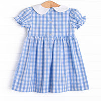 Noah's Ark Smocked Puff Sleeve Dress, Blue
