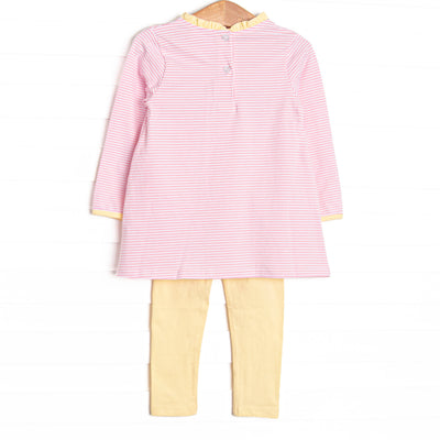 Grace Long Sleeve Pocket Legging Set, Yellow and Light Pink Stripe