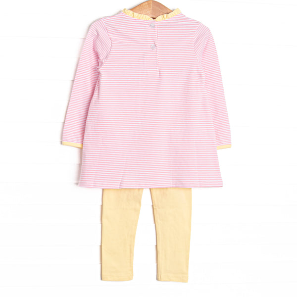 Grace Long Sleeve Pocket Legging Set, Yellow and Light Pink Stripe