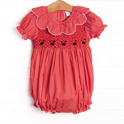 Mouse Head Minis Smocked Bubble, Red