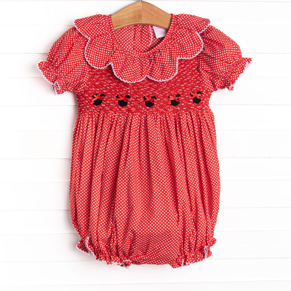 Mouse Head Minis Smocked Bubble, Red