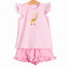 Giraffe Giant Applique Ruffle Short Set, Pink