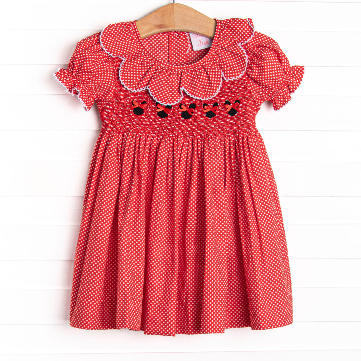 Girl's Mouse Head Minis Smocked Dress in Red size 24M