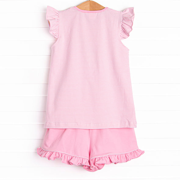 Giraffe Giant Applique Ruffle Short Set, Pink