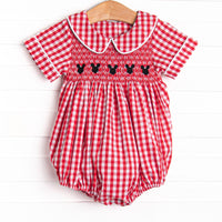 Mouse Head Minis Smocked Bubble, Red Gingham