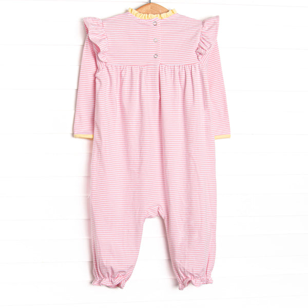 Elizabeth Long Sleeve Romper, Yellow and Light Pink Stripe