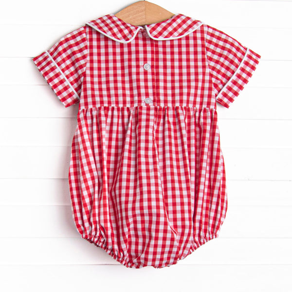 Mouse Head Minis Smocked Bubble, Red Gingham