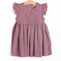 Berry Sweet Gingham Smocked Dress, Purple