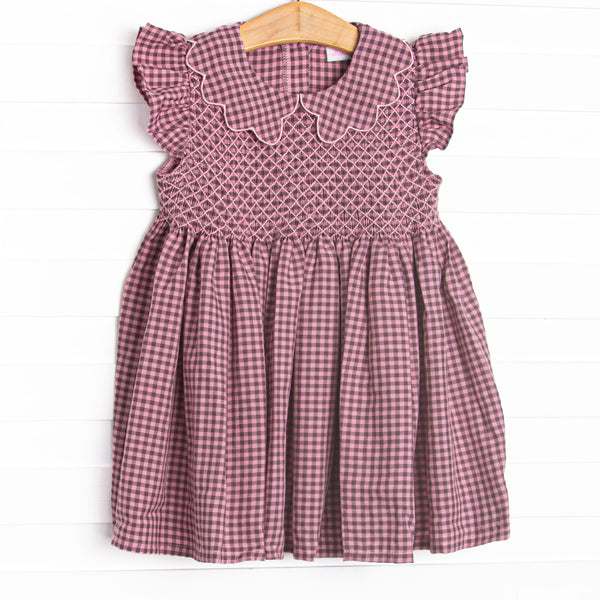 Berry Sweet Gingham Smocked Dress, Purple