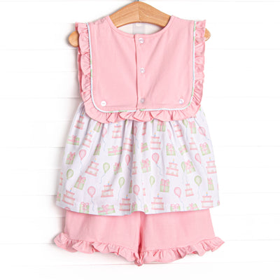 Birthday Party Ruffle Short Set, Pink