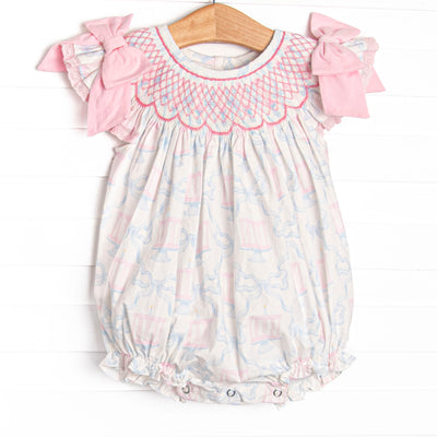 Happy Birthday Bows Smocked Bubble, Pink