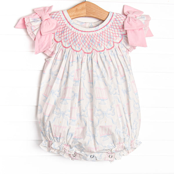 Happy Birthday Bows Smocked Bubble, Pink