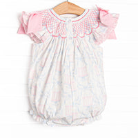 Happy Birthday Bows Smocked Bubble, Pink