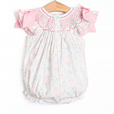 Happy Birthday Bows Smocked Bubble, Pink