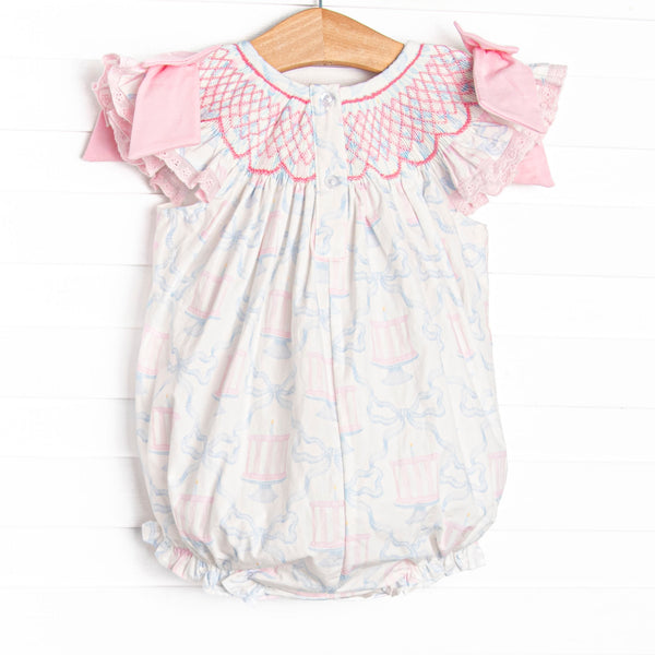 Happy Birthday Bows Smocked Bubble, Pink
