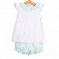Pastel Pinstripe Ruffle Short Set, Green