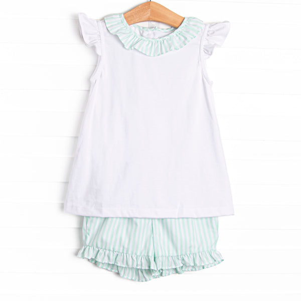 Pastel Pinstripe Ruffle Short Set, Green