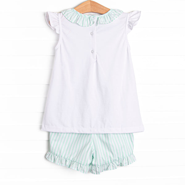 Pastel Pinstripe Ruffle Short Set, Green