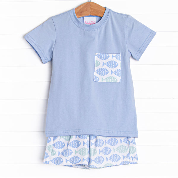 With the Tide Short Set, Blue