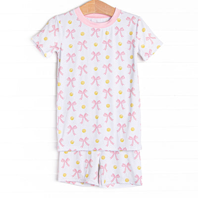 Big Point Bows Bamboo Pajama Short Set, Pink