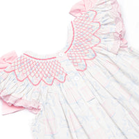Happy Birthday Bows Smocked Bubble, Pink
