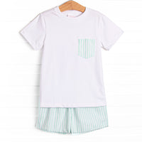 Pastel Pinstripe Short Set, Green