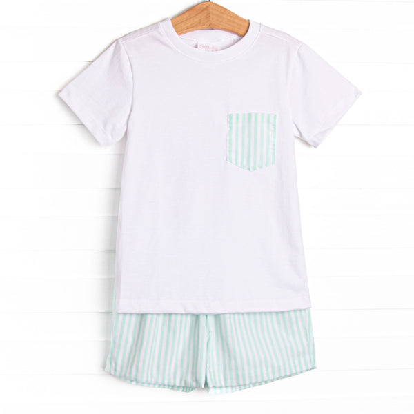 Pastel Pinstripe Short Set, Green