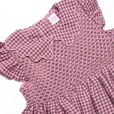Berry Sweet Gingham Smocked Dress, Purple