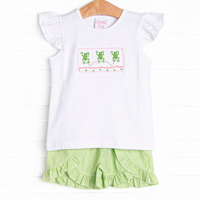 Little Leap Frog Smocked Ruffle Short Set, Pink