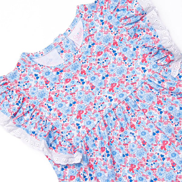 Red, White and Bloom Ruffle Short Set, Blue