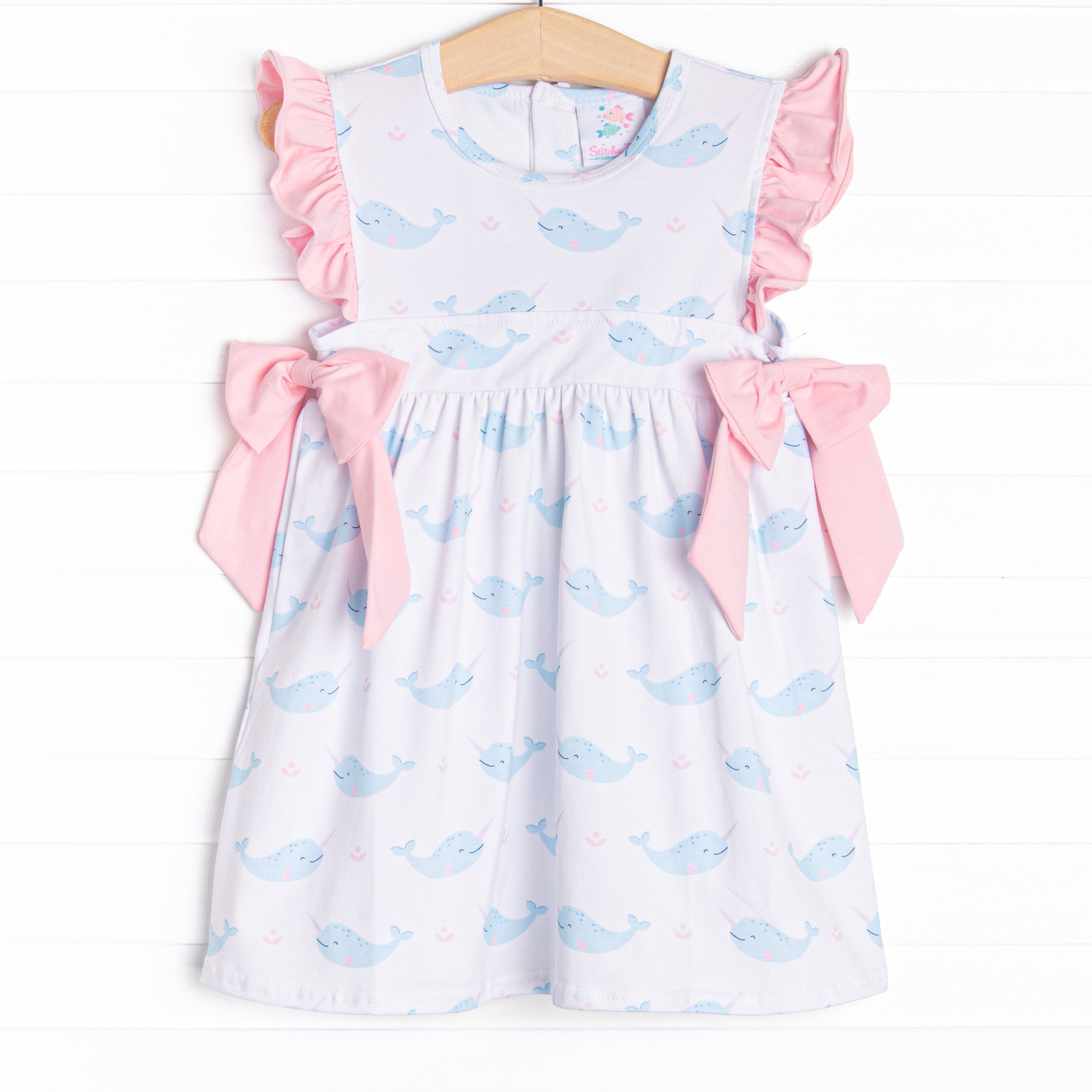 Girl's Nellie Narwhal Side Tie Dress in Blue size 8 Girl's Nellie Narwhal Side Tie Dress in Blue size 8