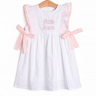 Girl's Little Sister Embroidered Dress in White size 2T