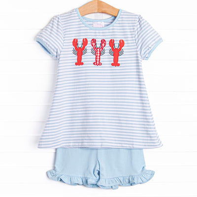 Cape Cod Catch Applique Ruffle Short Set, Blue