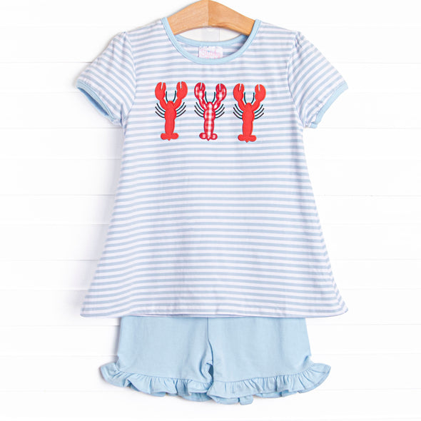 Cape Cod Catch Applique Ruffle Short Set, Blue
