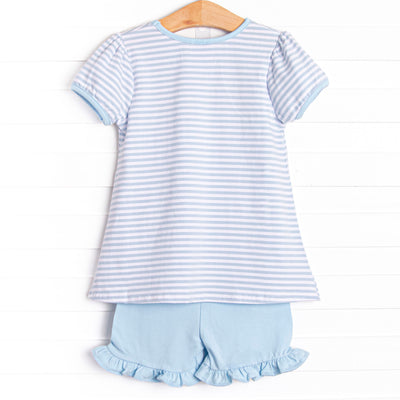 Cape Cod Catch Applique Ruffle Short Set, Blue