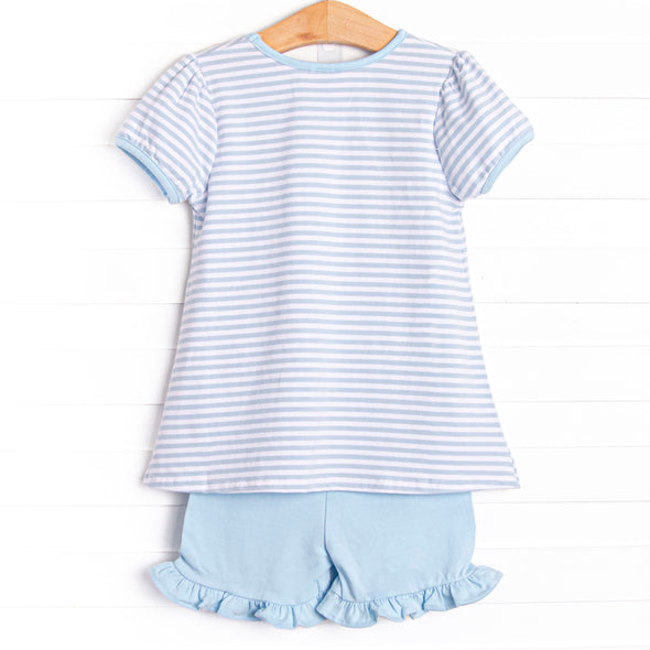 Cape Cod Catch Applique Ruffle Short Set, Blue