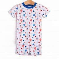 Flowers and Flags Bamboo Pajama Short Set, Blue